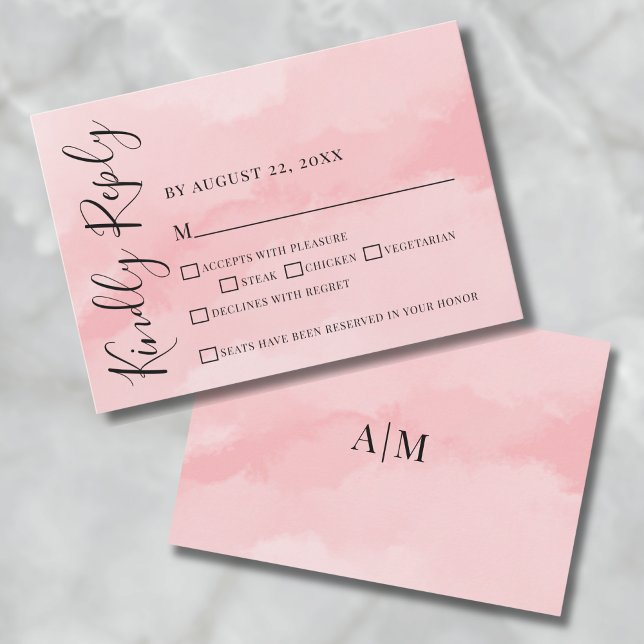 Bröllop OSA för vattenfärgsfärgkort för enkel Eleg (Simple Elegant Watercolor Pink Wedding RSVP Card)