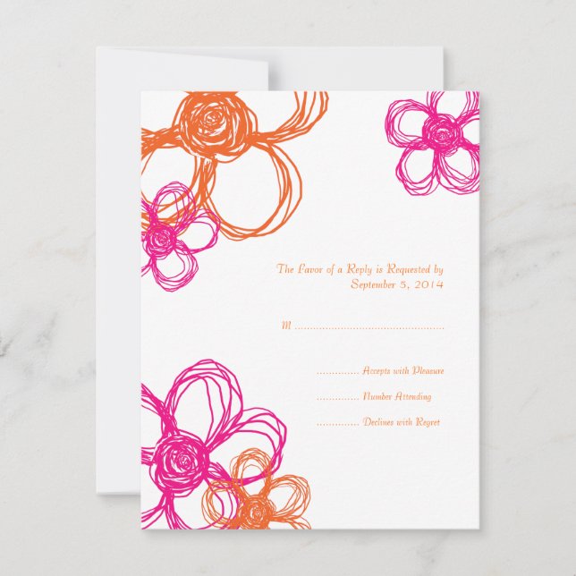 Bröllop OSA för Vild av rosa och Orange Kort (Framsida)