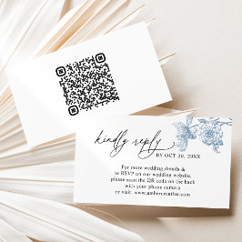 Bröllop OSA för vintage Blue Blommigt QR-kod Visitkort