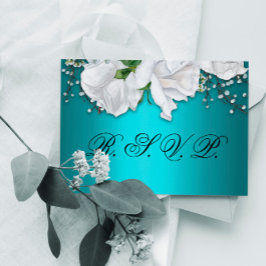 Bröllop OSA för vit Blommigt i Aqua Elegant Kort