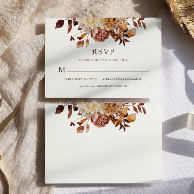Bröllop OSA för vit färgsfärg, koppar, Blommigt (White Fall Watercolor Copper Floral Wedding RSVP
)