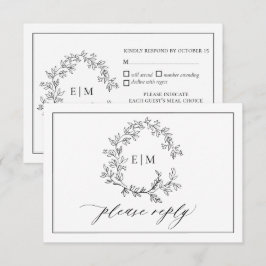 Bröllop OSA för vit svartvit Vapensköld, monogram Kort