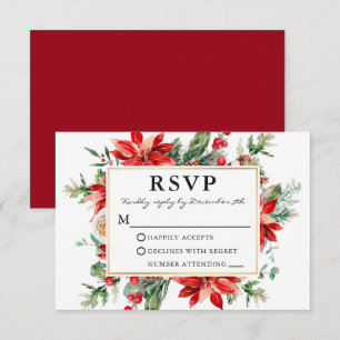 Bröllop OSA för Watercolor Red Poinsettia Blommigt Kort