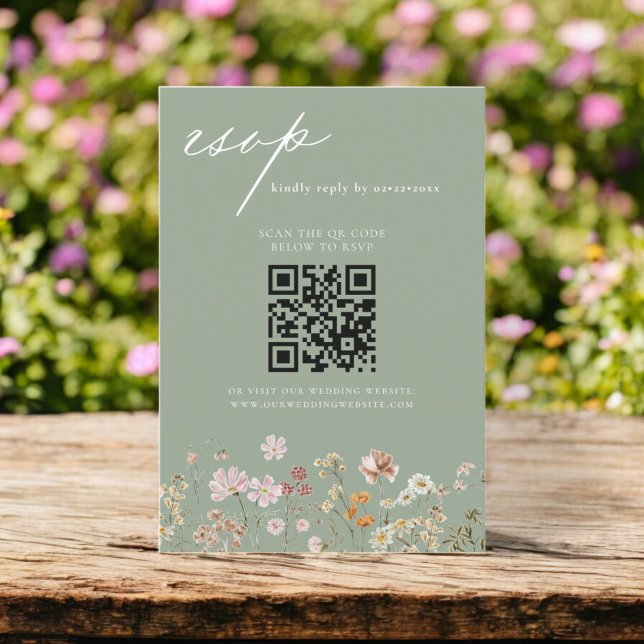 Bröllop OSA för WildblomBoho QR-kod Inbjudningar (Skapare uppladdad)