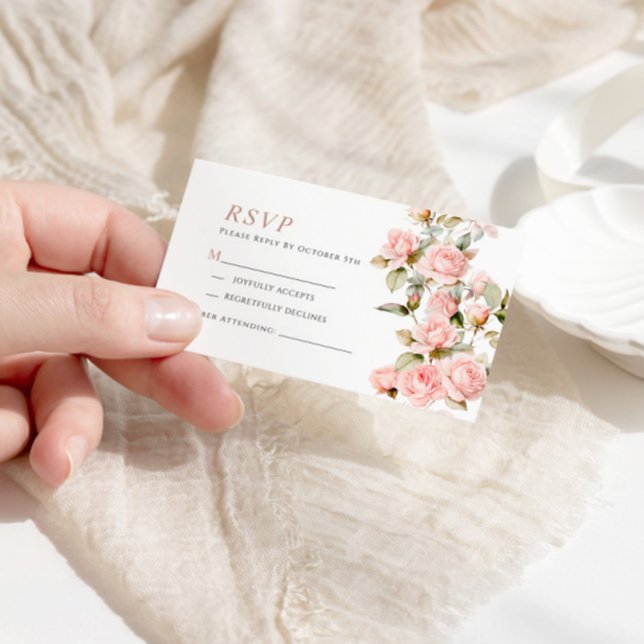 Bröllop OSA-kort för rosa ros & Greenery Löv Tilläggskort (Skapare uppladdad)