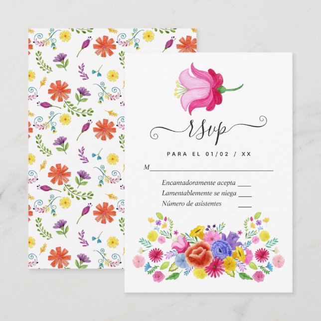 Bröllop OSA-kort för vattenfärg, Blommigt - spansk OSA Kort (Fram/baksida)