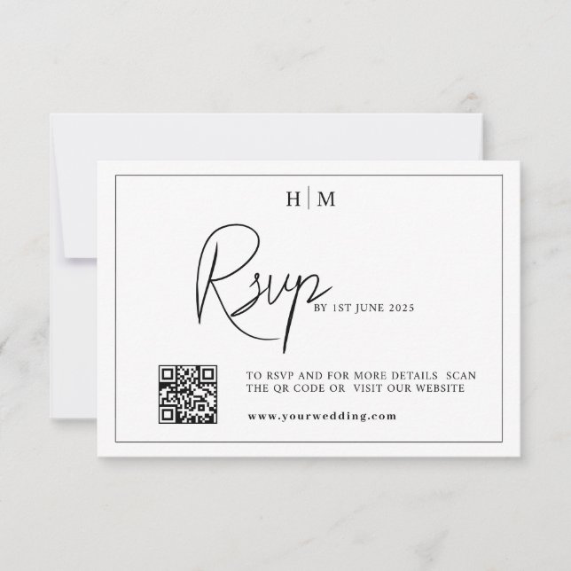 Bröllop OSA kort, monogram osa med QR-kod Kort (Framsida)