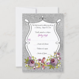 Bröllop OSA-kort | Plum, FAUX Silver Foil Blommigt Inbjudningar