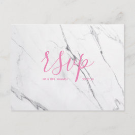 Bröllop OSA-kort | Vit Rosa Marble Script Inbjudan Vykort