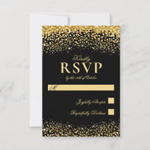 Bröllop OSA-kortet Luxury Black Guld Glitter