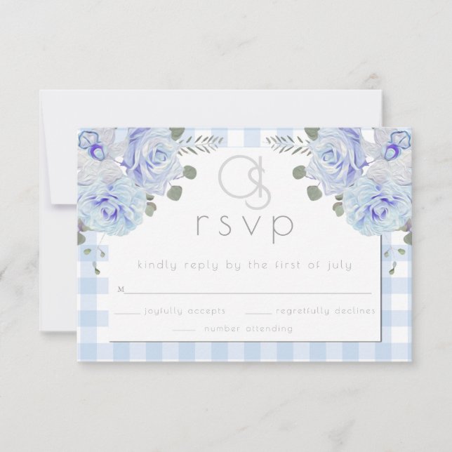 Bröllop OSA | Monogram Blue Gingham Blommigt (Framsida)