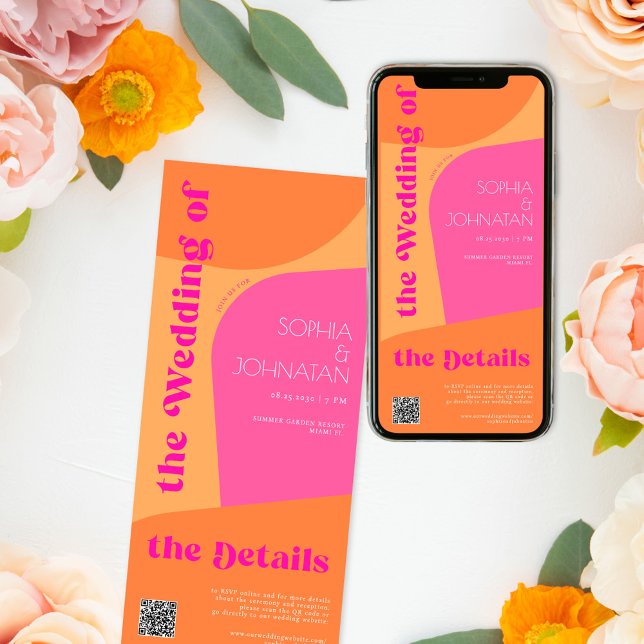 Bröllop OSA om abstrakt för rosa av Retro-orange Inbjudningar (Skapare uppladdad)
