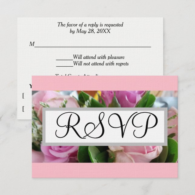 Bröllop OSA:Pastel Rosa ros Greenery OSA Kort (Fram/baksida)