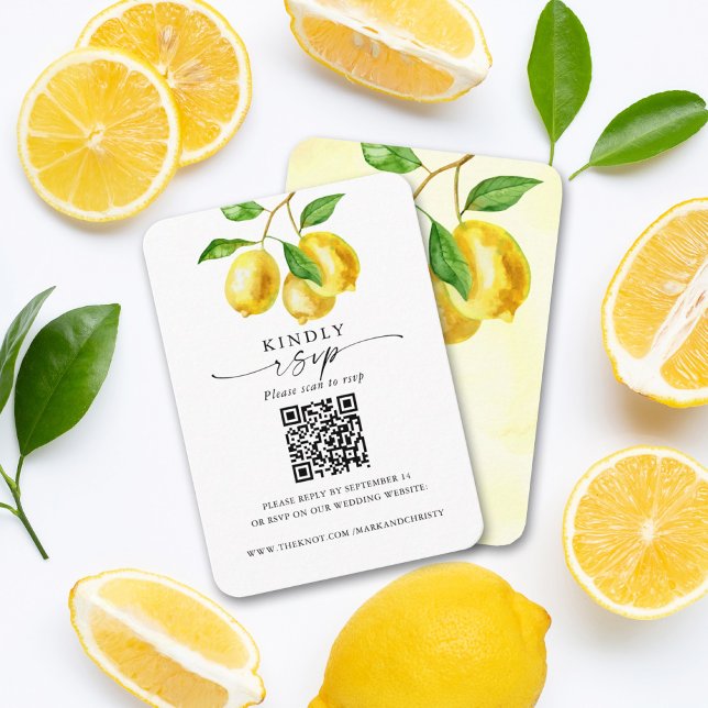 Bröllop OSA QR-kod Citrus Tilläggskort (With a unique QR code printed on this lemon design, guests can quickly and easily RSVP.)