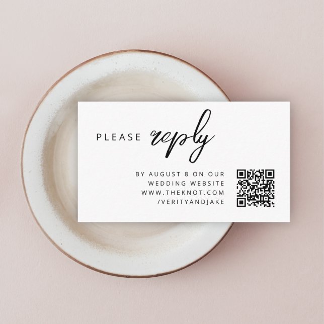 Bröllop OSA | QR-kod Minimalistisk ren enkel Tilläggskort (Modern minimal wedding RSVP QR code enslosure cards - elegant, simple, and easily customizable)