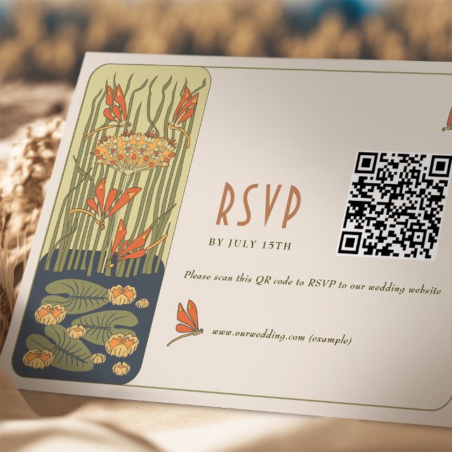 Bröllop OSA QR-kod Vintage Art nouveau Inbjudningar (Skapare uppladdad)