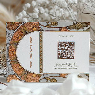 Bröllop OSA QR-koden Vintage Art nouveau Mucha Inbjudningar