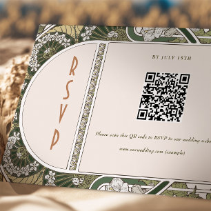 Bröllop OSA QR-koden Vintage Art nouveau Mucha Inbjudningar