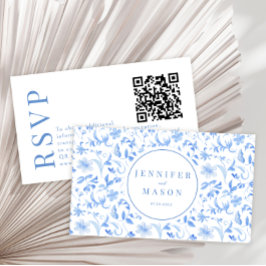 Bröllop OSA QR-kort för ljusblå folklig blommigt Tilläggskort