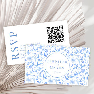 Bröllop OSA QR-kort för ljusblå folklig blommigt Tilläggskort