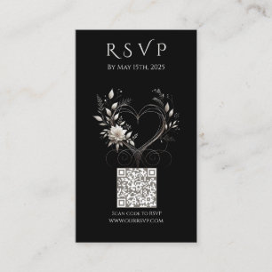 Bröllop OSA QR- vitblommor med hjärta Visitkort
