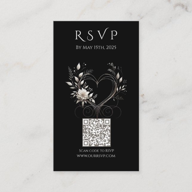 Bröllop OSA QR- vitblommor med hjärta Visitkort (Framsida)