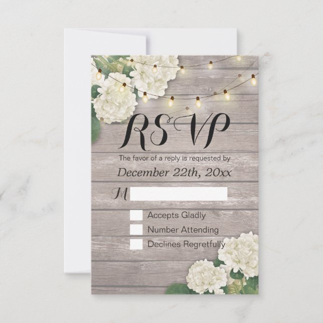 Bröllop OSA Rustic Wood Hydrangea String Ljus Kort (Framsida)