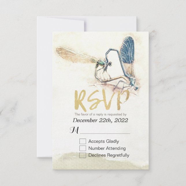 Bröllop OSA Svara Dragonfly Mating Kärlek Heart (Framsida)