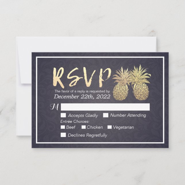 Bröllop OSA Svara Guld ananas par marinblått (Framsida)