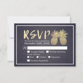 Bröllop OSA Svara Guld ananas par marinblått Kort