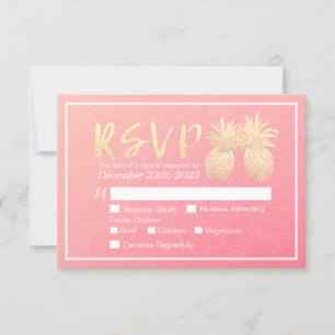 Bröllop OSA Svara Guld ananas par Rosa ros Kort