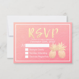 Bröllop OSA Svara Guld ananas par Rosa ros Kort