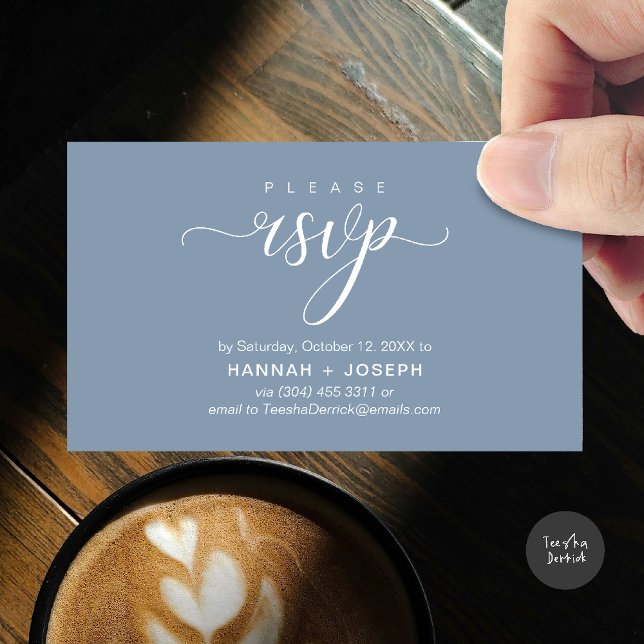 Bröllop OSA via Mobilt svar eller e-postsvar Tilläggskort (Wedding invitation RSVP via Phone or email respond reminder Enclosure Card in aesthetic Dusty Blue)