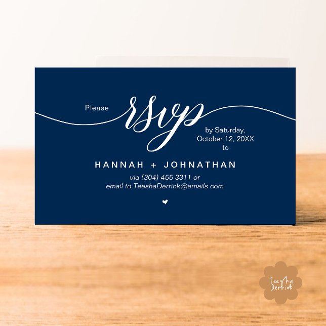Bröllop OSA via Mobilt svar eller e-postsvar Tilläggskort (Wedding invitation RSVP via Phone or email respond reminder Enclosure Card in aesthetic Navy Blue)