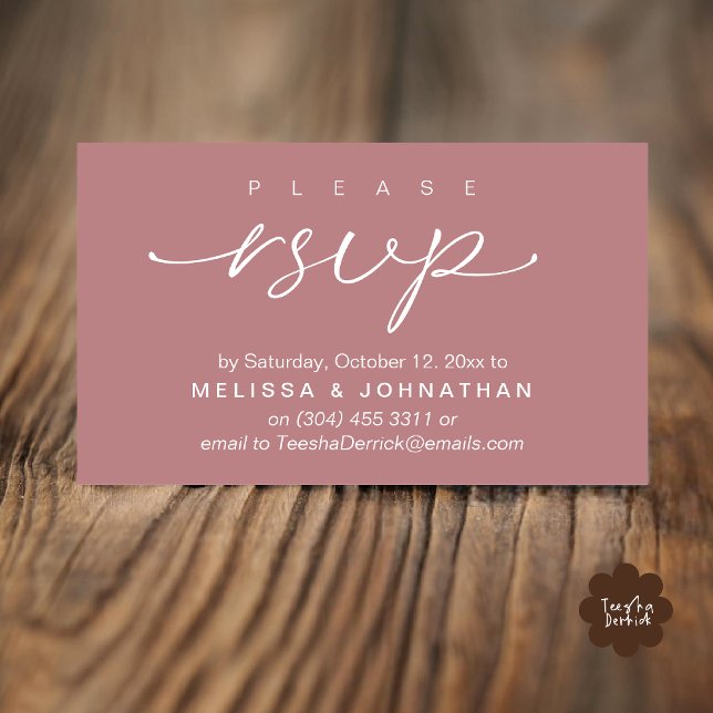 Bröllop OSA via Mobilt svar eller e-postsvar Tilläggskort (Wedding RSVP via Phone or email text sms website Enclosure Card Dinner Invites Dusty rose pink)