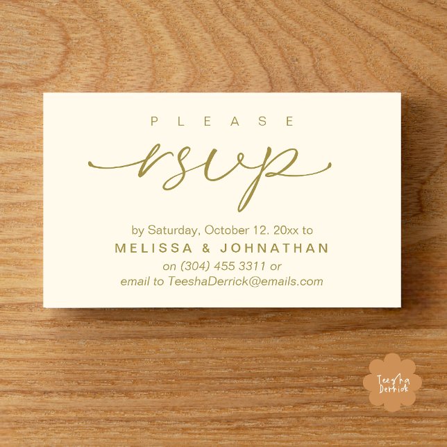 Bröllop OSA via Mobilt svar eller e-postsvar Tilläggskort (Wedding RSVP via Phone or email text sms website Enclosure Card Dinner Invites Yellow Gold)