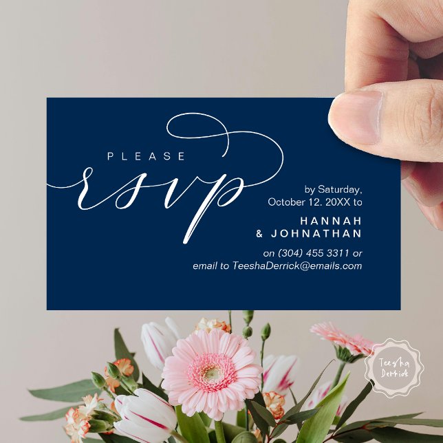Bröllop OSA via Mobilt svar eller e-postsvar Tilläggskort (Wedding Invitation RSVP Respond via Phone or email Online Enclosure Card, Navy Blue)