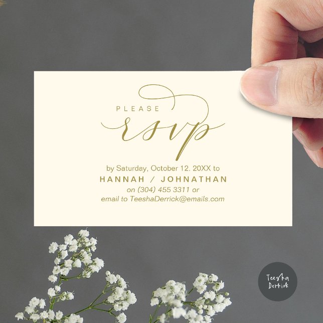 Bröllop OSA via Mobilt svar eller e-postsvar Tilläggskort (Wedding Invitation RSVP Respond via Phone or email Online Enclosure Card, Yellow Gold)