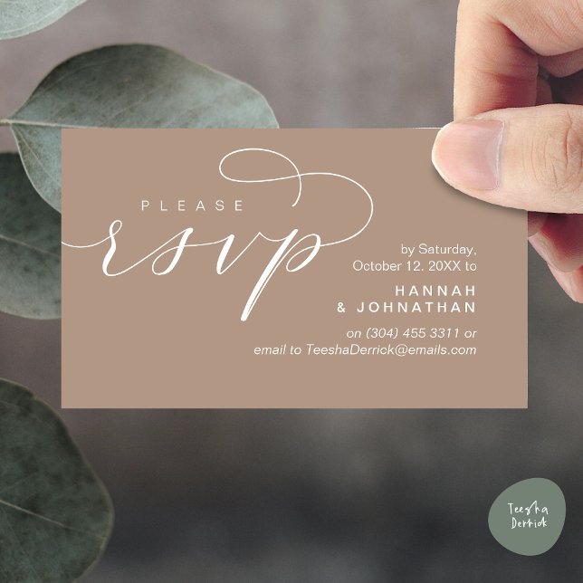 Bröllop OSA via Mobilt svar eller e-postsvar Tilläggskort (Wedding Invitation RSVP Respond via Phone or email Online Enclosure Card, Taupe Earthy Brown)
