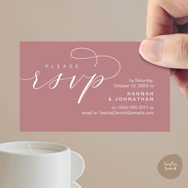 Bröllop OSA via Mobilt svar eller e-postsvar Tilläggskort (Wedding Invitation RSVP Respond via Phone or email Online Enclosure Card, Dusty Rose Pink)