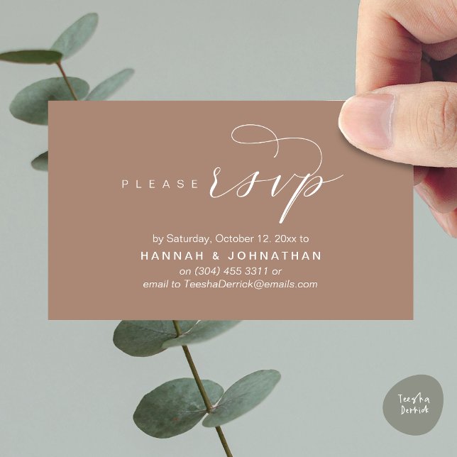 Bröllop OSA via Mobilt svar eller e-postsvar Tilläggskort (Wedding RSVP via Phone or email respond Enclosure Card, Lunch, Brunch, Dinner, Party, Taupe Earthy)