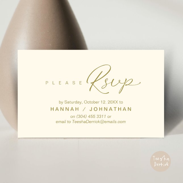 Bröllop OSA via Mobilt svar eller e-postsvar Tilläggskort (Wedding RSVP via Phone, email, website, respond, Enclosure Card, Classy Yellow Gold)