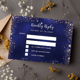 Bröllop OSA vid marinblå guld glitter Anteckningskort