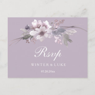 Bröllop OSA-vykort för modern Lila Winter Blommigt Inbjudan Vykort