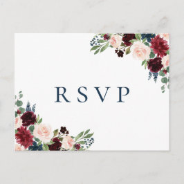 Bröllop OSA-vykort för Rustic Navy Marsala Blommig Vykort