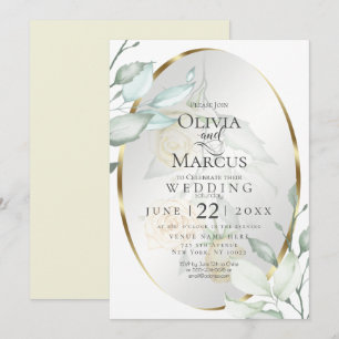 Bröllop   Oval Watercolor Ivory Gult  Ro Inbjudningar
