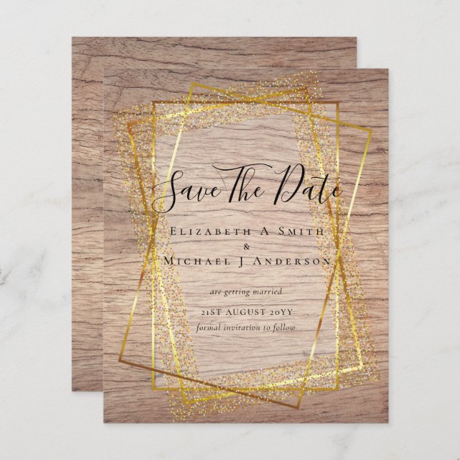 BRÖLLOP PÅ BUDGET Spara datum  Guld Glitter Geomet (Fram/baksida)