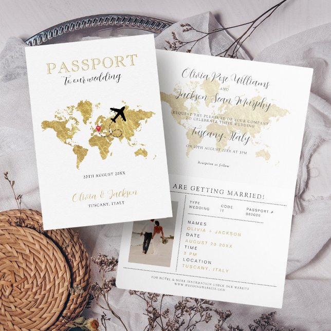 Bröllop på destination pass kort Guld Världskarta (Skapare uppladdad)