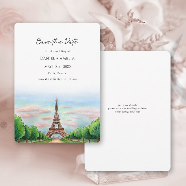 Bröllop på Eiffeltornet i Paris Spara Datumet (Paris Eiffel Tower Destination Wedding Save The Date 
Card)