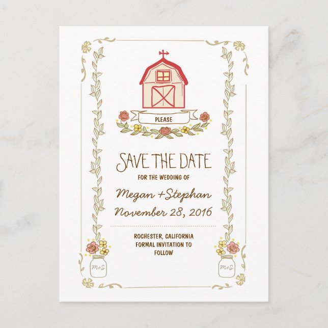 Bröllop på landet lantlig save the date vykort (Framsida)